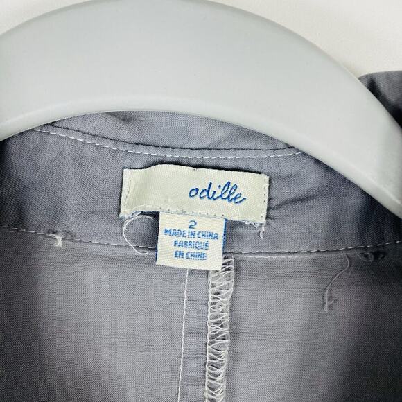 Odille Size 2 Ruffle Hem Long Sleeve Button Shirt Top Gray 100% Cotton - Picture 4 of 5